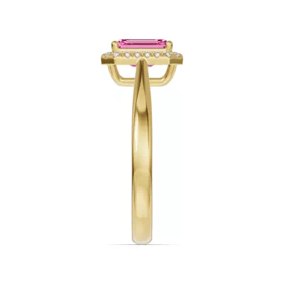 Emerald Pink Tourmaline Lab Diamond Halo Ring