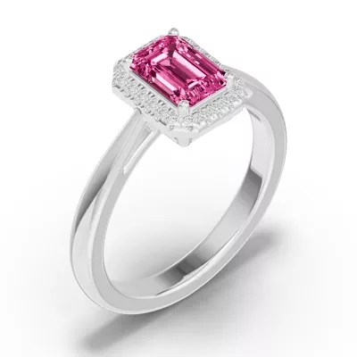 Emerald Pink Tourmaline Lab Diamond Halo Ring