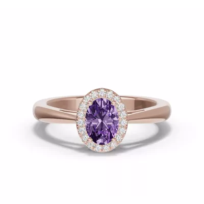 Oval Amethyst Lab Diamond Halo Ring