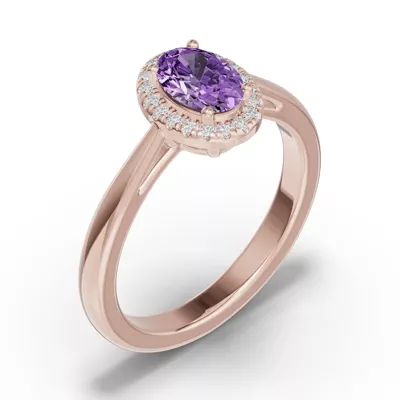 Oval Amethyst Lab Diamond Halo Ring