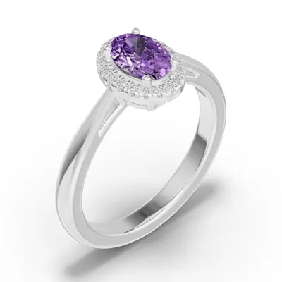 Oval Amethyst Lab Diamond Halo Ring