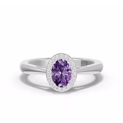 Oval Amethyst Lab Diamond Halo Ring