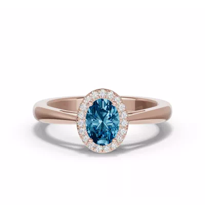 Oval Blue Topaz Lab Diamond Halo Ring