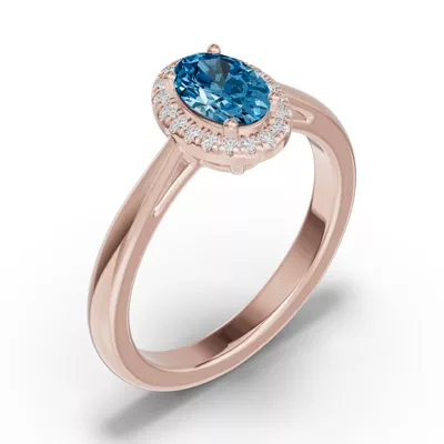 Oval Blue Topaz Lab Diamond Halo Ring