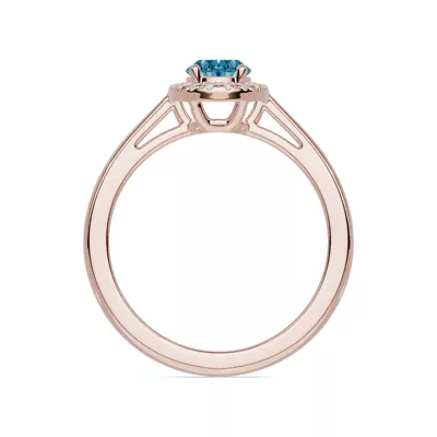 Oval Blue Topaz Lab Diamond Halo Ring