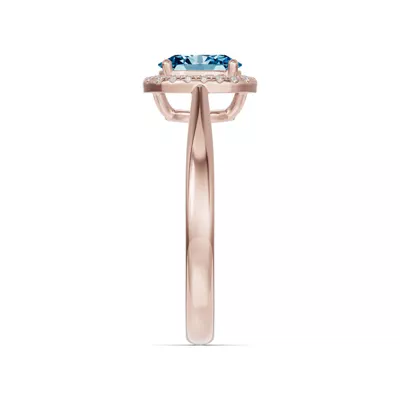 Oval Blue Topaz Lab Diamond Halo Ring