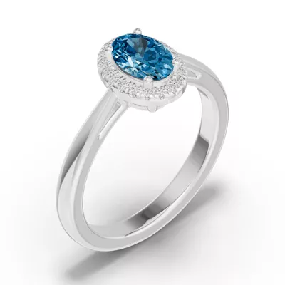 Oval Blue Topaz Lab Diamond Halo Ring