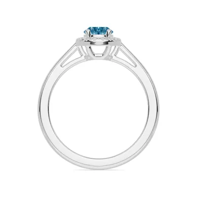 Oval Blue Topaz Lab Diamond Halo Ring