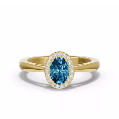 Oval Blue Topaz Lab Diamond Halo Ring