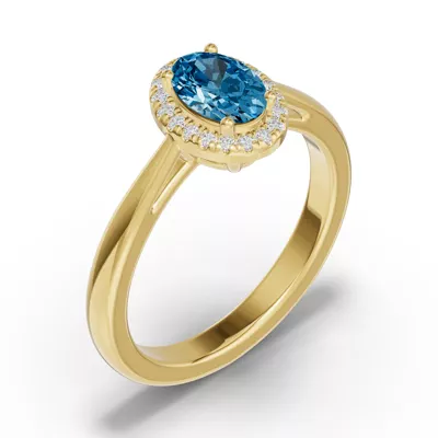 Oval Blue Topaz Lab Diamond Halo Ring