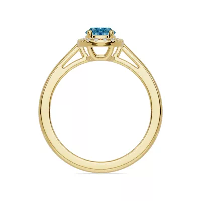 Oval Blue Topaz Lab Diamond Halo Ring