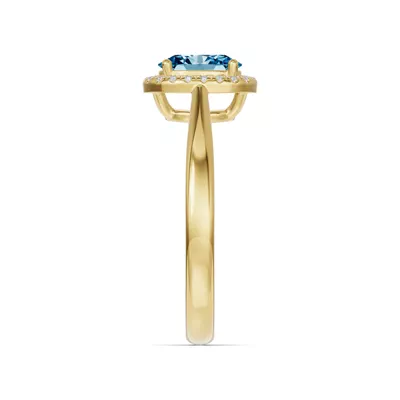 Oval Blue Topaz Lab Diamond Halo Ring