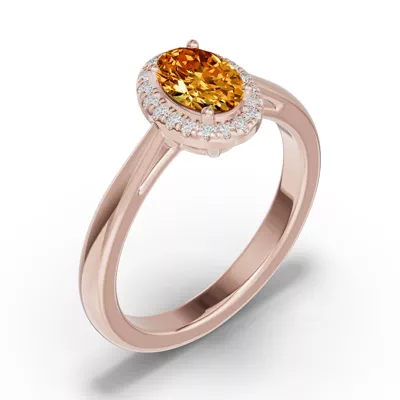 Oval Citrine Lab Diamond Halo Ring