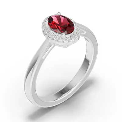 Oval Garnet Lab Diamond Halo Ring