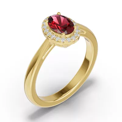 Oval Garnet Lab Diamond Halo Ring
