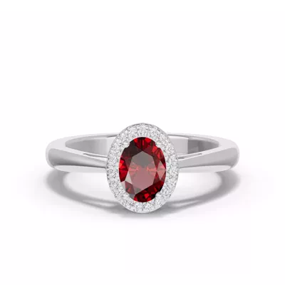 Oval Garnet Lab Diamond Halo Ring