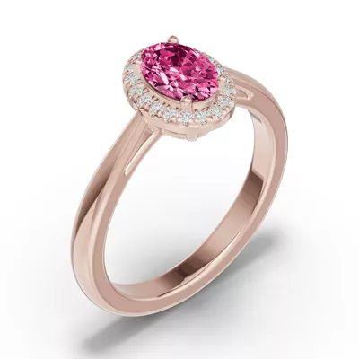 Oval Pink Tourmaline Lab Diamond Halo Ring