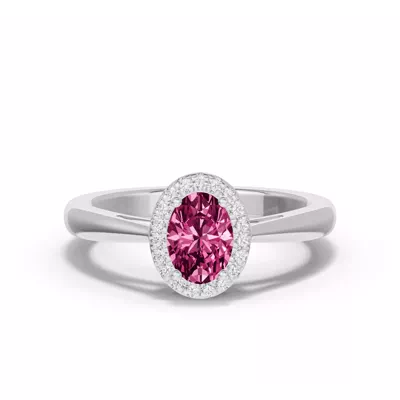 Oval Pink Tourmaline Lab Diamond Halo Ring