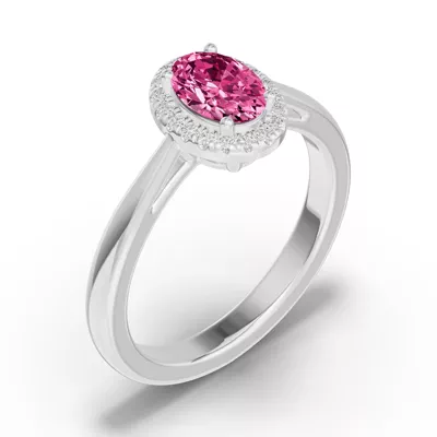Oval Pink Tourmaline Lab Diamond Halo Ring