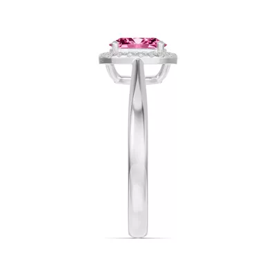 Oval Pink Tourmaline Lab Diamond Halo Ring