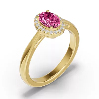 Oval Pink Tourmaline Lab Diamond Halo Ring