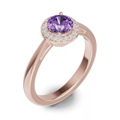 Round Amethyst Lab Diamond Halo Ring