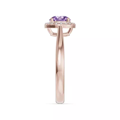 Round Amethyst Lab Diamond Halo Ring