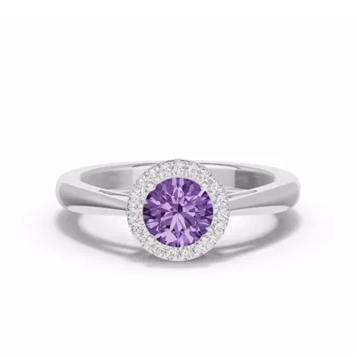 Round Amethyst Lab Diamond Halo Ring