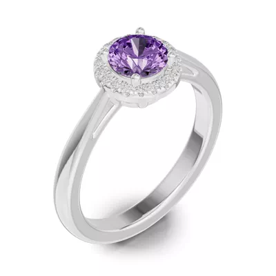 Round Amethyst Lab Diamond Halo Ring