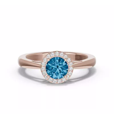 Round Blue Topaz Lab Diamond Halo Ring