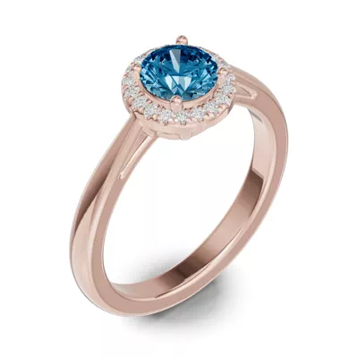 Round Blue Topaz Lab Diamond Halo Ring