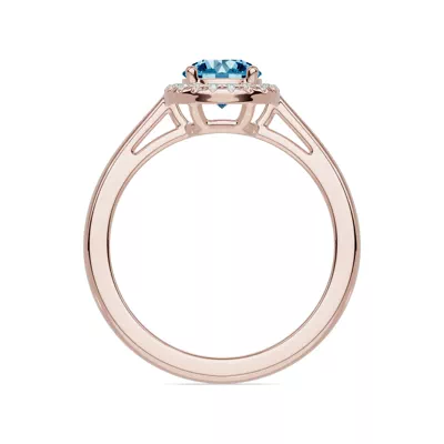 Round Blue Topaz Lab Diamond Halo Ring