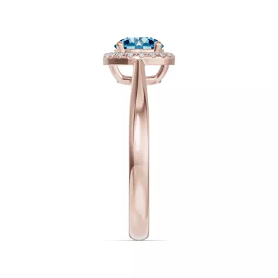 Round Blue Topaz Lab Diamond Halo Ring