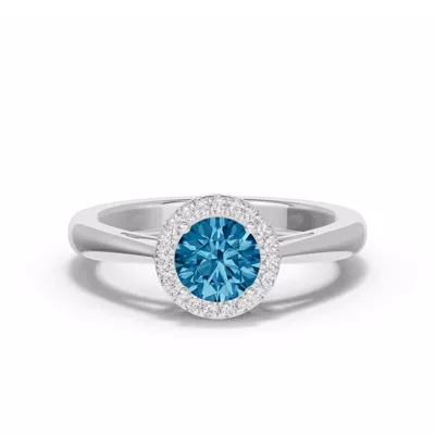 Round Blue Topaz Lab Diamond Halo Ring