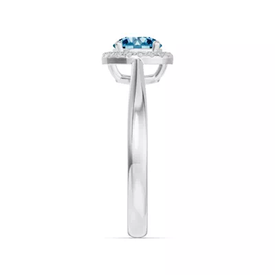 Round Blue Topaz Lab Diamond Halo Ring