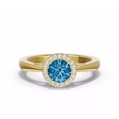 Round Blue Topaz Lab Diamond Halo Ring