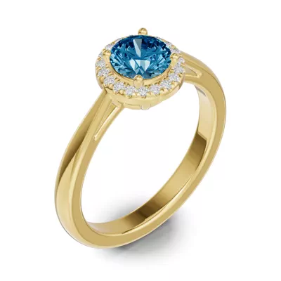 Round Blue Topaz Lab Diamond Halo Ring
