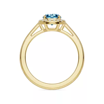 Round Blue Topaz Lab Diamond Halo Ring