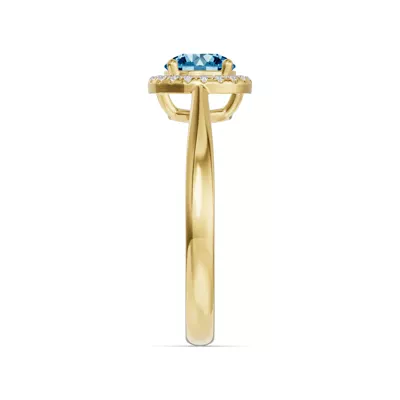 Round Blue Topaz Lab Diamond Halo Ring