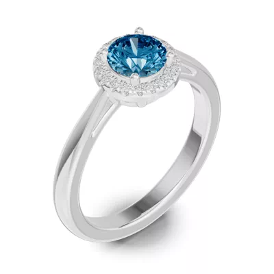 Round Blue Topaz Lab Diamond Halo Ring