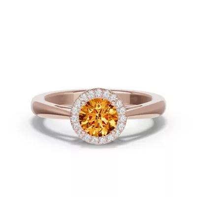 Round Citrine Lab Diamond Halo Ring