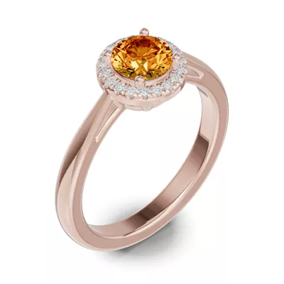 Round Citrine Lab Diamond Halo Ring