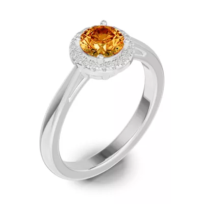 Round Citrine Lab Diamond Halo Ring