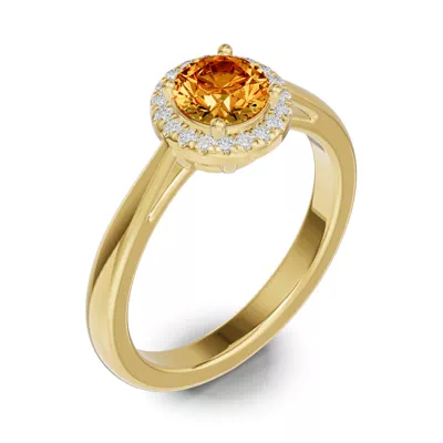 Round Citrine Lab Diamond Halo Ring
