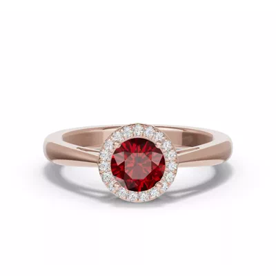 Round Garnet Lab Diamond Halo Ring