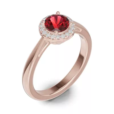 Round Garnet Lab Diamond Halo Ring