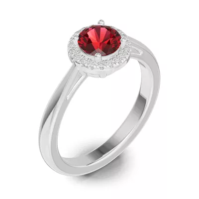 Round Garnet Lab Diamond Halo Ring