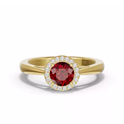 Round Garnet Lab Diamond Halo Ring