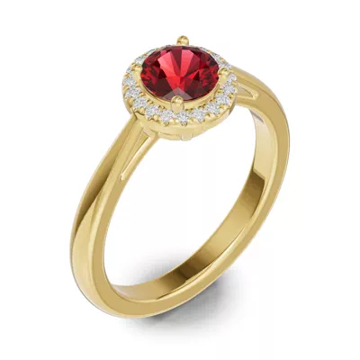Round Garnet Lab Diamond Halo Ring