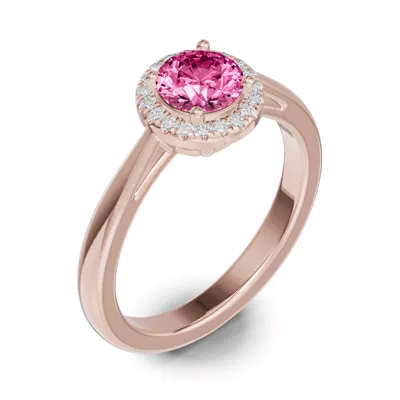 Round Pink Tourmaline Lab Diamond Halo Ring